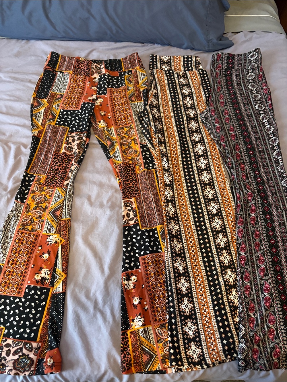 3 Pair of Women’s Printed Bell Bottom Pants - Rust Multi
